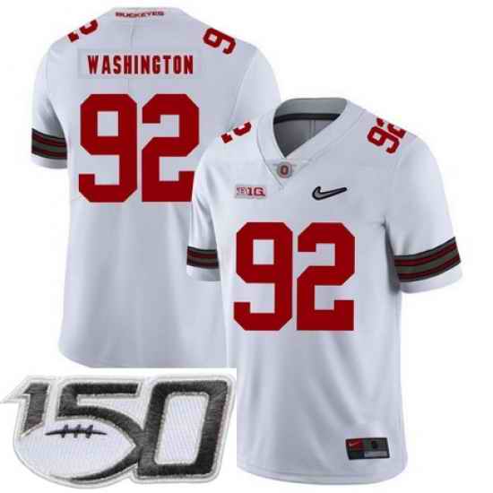 Ohio State Buckeyes 92 Adolphus Washington White Diamond Nike Logo College Football Stitched 150th Anniversary Patch Jersey
